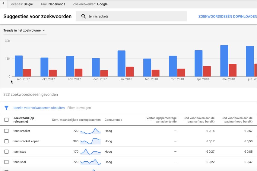 Google Ads zoekwoordplanner