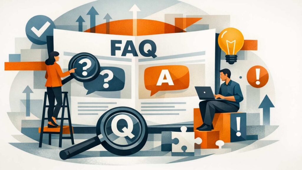 Abstracte afbeelding met een visualisatie van een FAQ in de krant