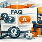 Abstracte afbeelding met een visualisatie van een FAQ in de krant