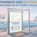 Een figuurlijke voordeur van je website in pastelkleuren met een welkommat.