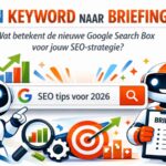 Twee robotjes die stilstaan bij de mei update van Google en de nieuwe Search Box.