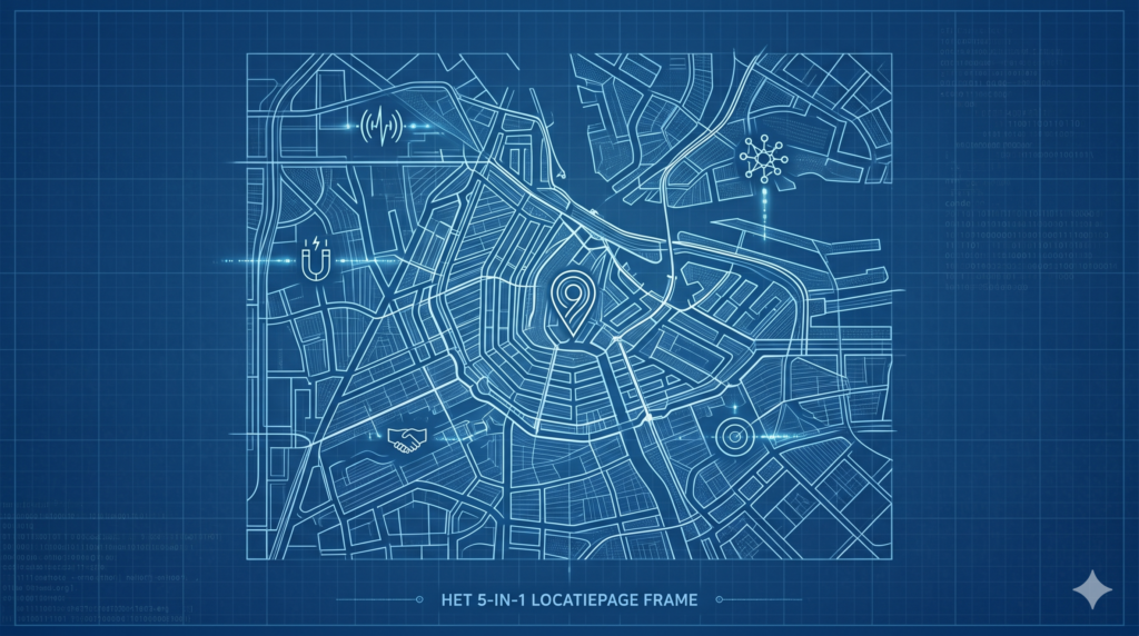 Visualisatie van de "blauwdruk van de locatiepagina" als een map met vijf pijlers.