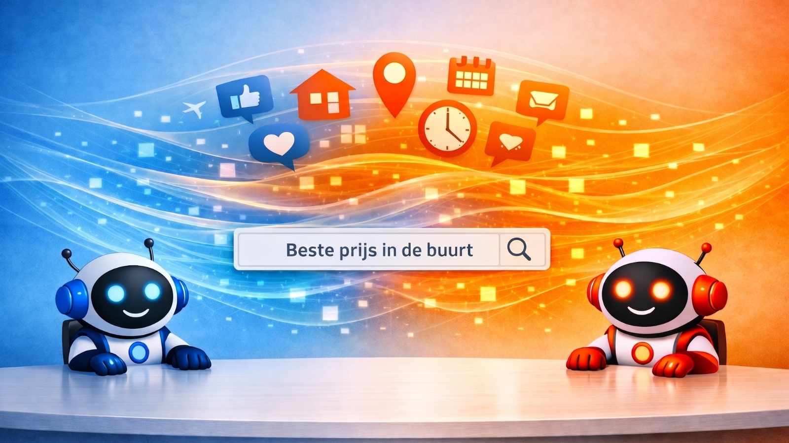 De twee robotjes aan tafel.