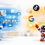 Twee cartoon robotjes die de verschillende soorten bronnen van SEO bekijken.